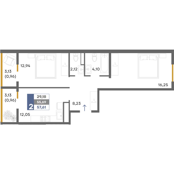 Планировка 2к - квартира